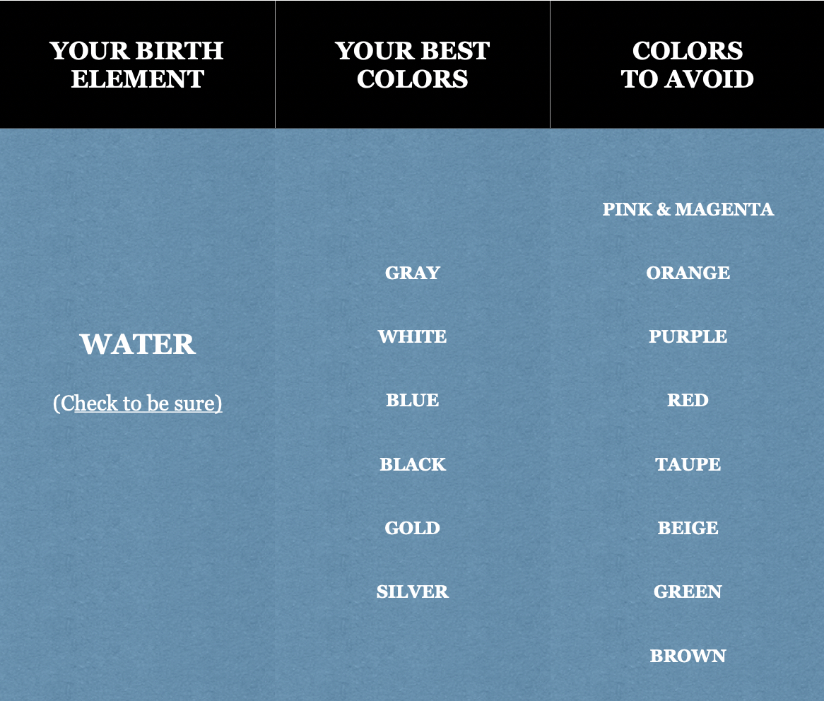 water feng shui element colors